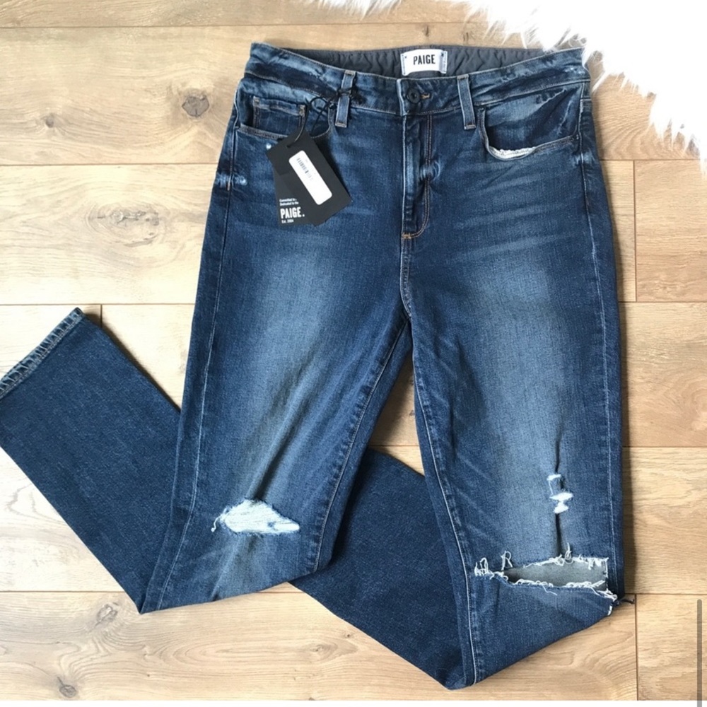 NWT PAIGE Jacqueline Straight Straight Crop Nerea Destructed Jeans 29